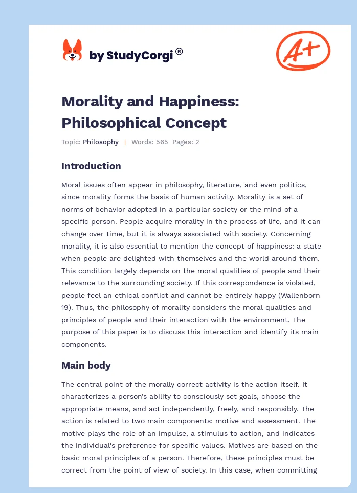 Morality and Happiness: Philosophical Concept. Page 1