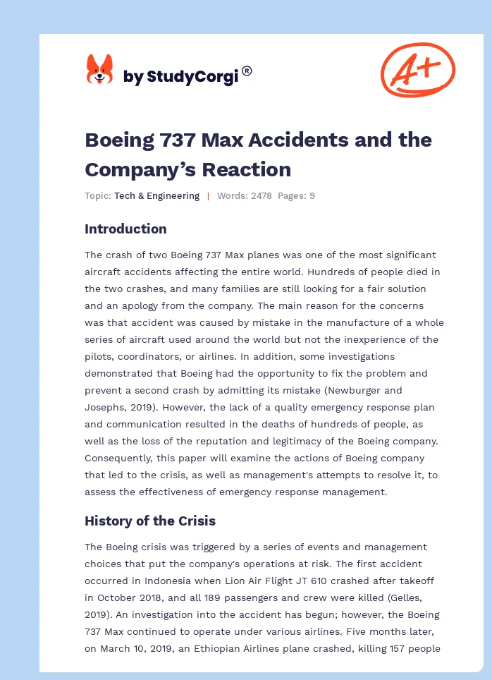 Boeing 737 Max Accidents and the Company’s Reaction. Page 1