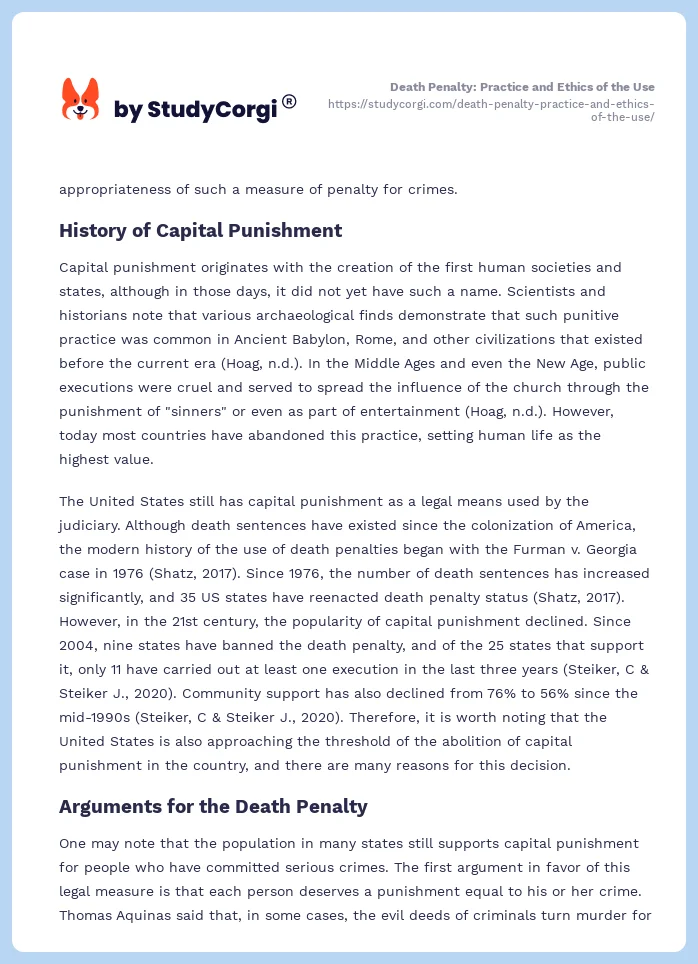 Death Penalty: Practice and Ethics of the Use. Page 2