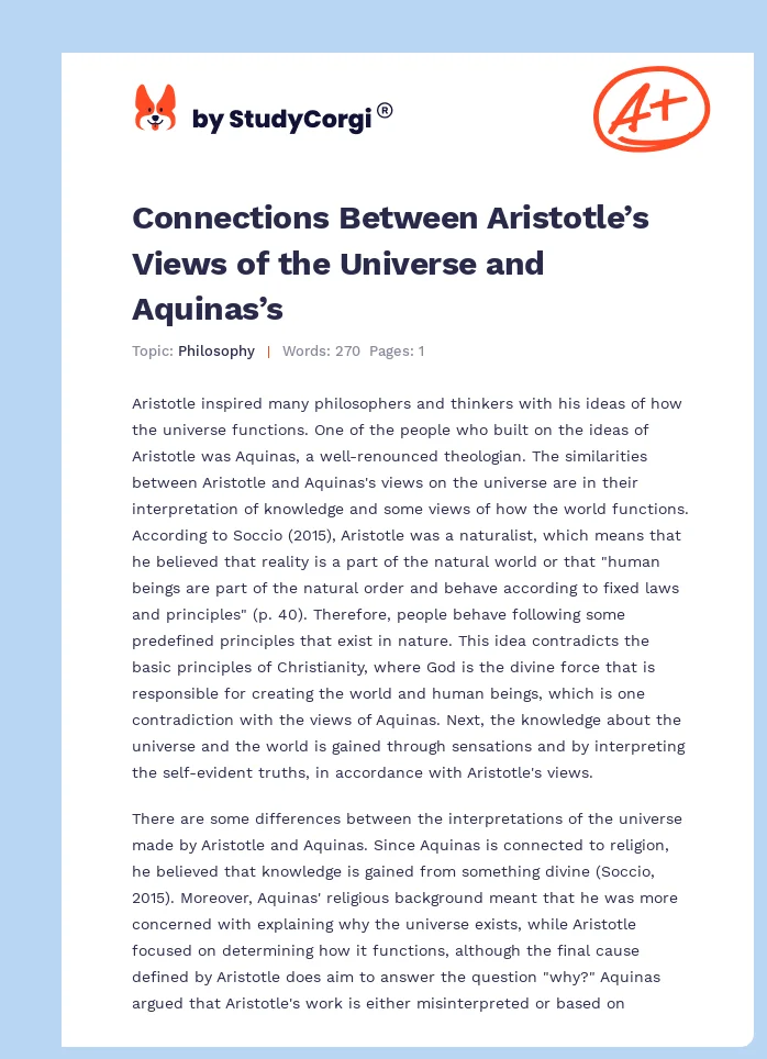 Connections Between Aristotle’s Views of the Universe and Aquinas’s. Page 1
