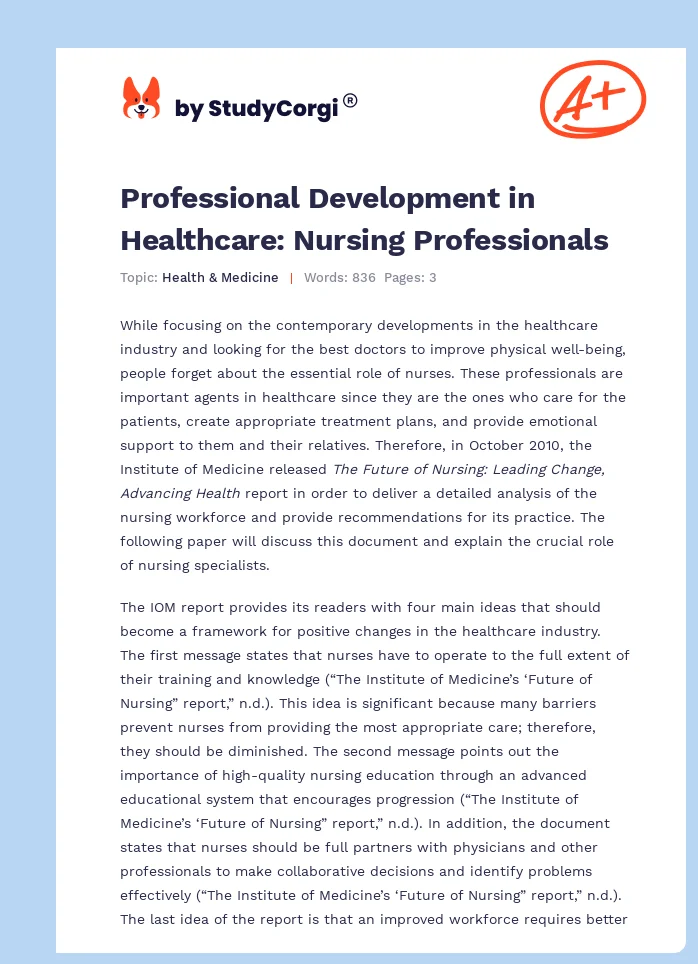 Professional Development in Healthcare: Nursing Professionals. Page 1