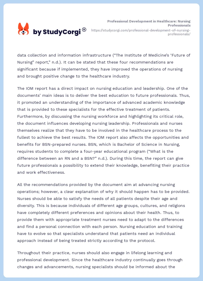 Professional Development in Healthcare: Nursing Professionals. Page 2