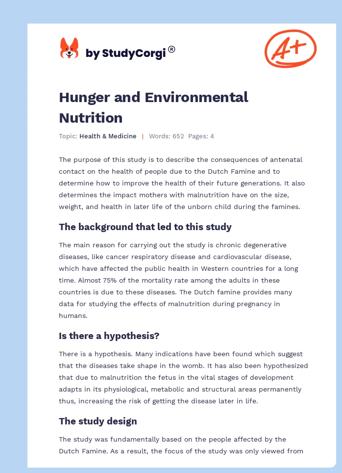 Hunger and Environmental Nutrition. Page 1