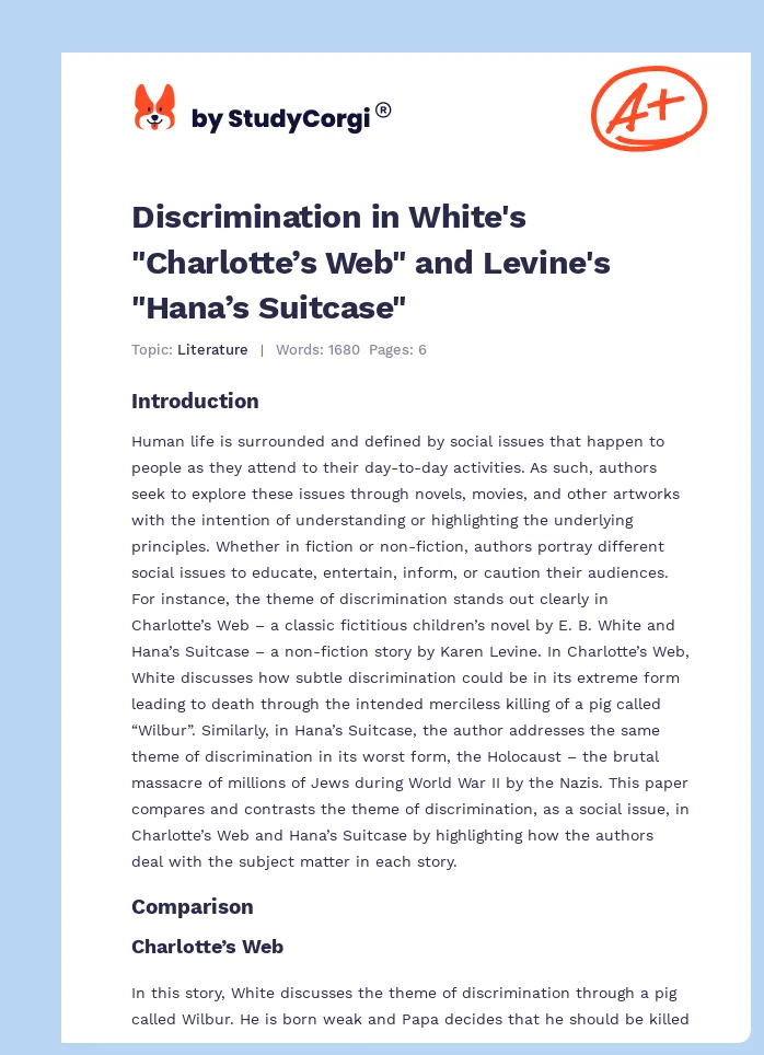 Discrimination in White's "Charlotte’s Web" and Levine's "Hana’s Suitcase". Page 1