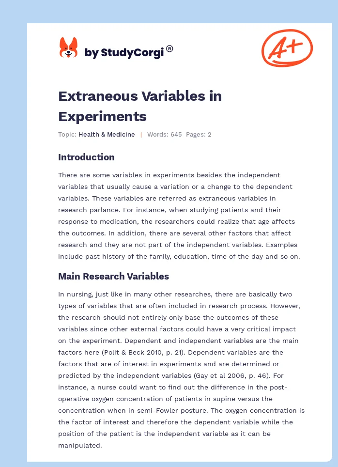 Extraneous Variables in Experiments. Page 1