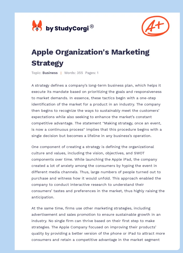 Apple Organization's Marketing Strategy. Page 1