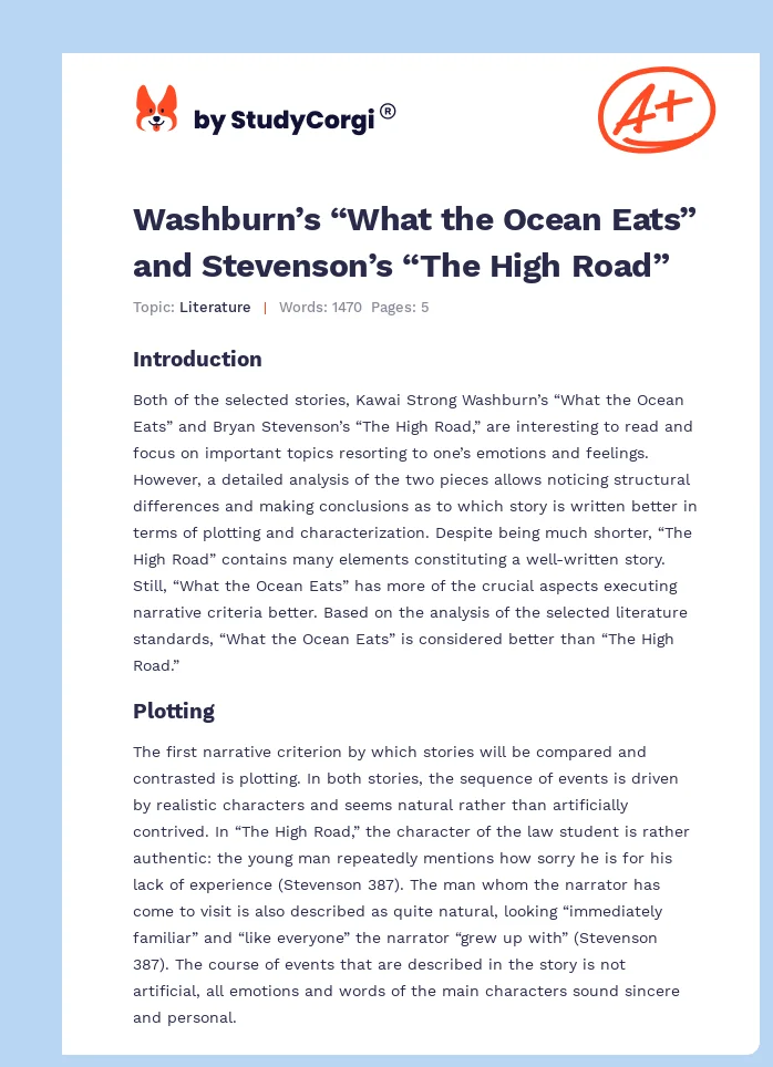 Washburn’s “What the Ocean Eats” and Stevenson’s “The High Road”. Page 1