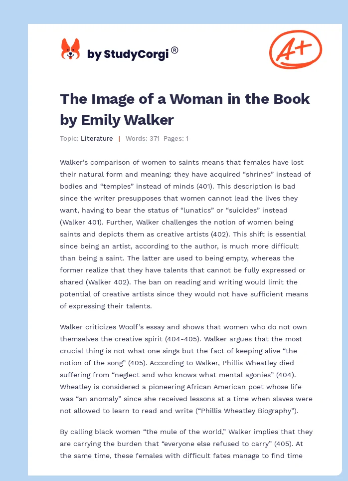 The Image of a Woman in the Book by Emily Walker. Page 1