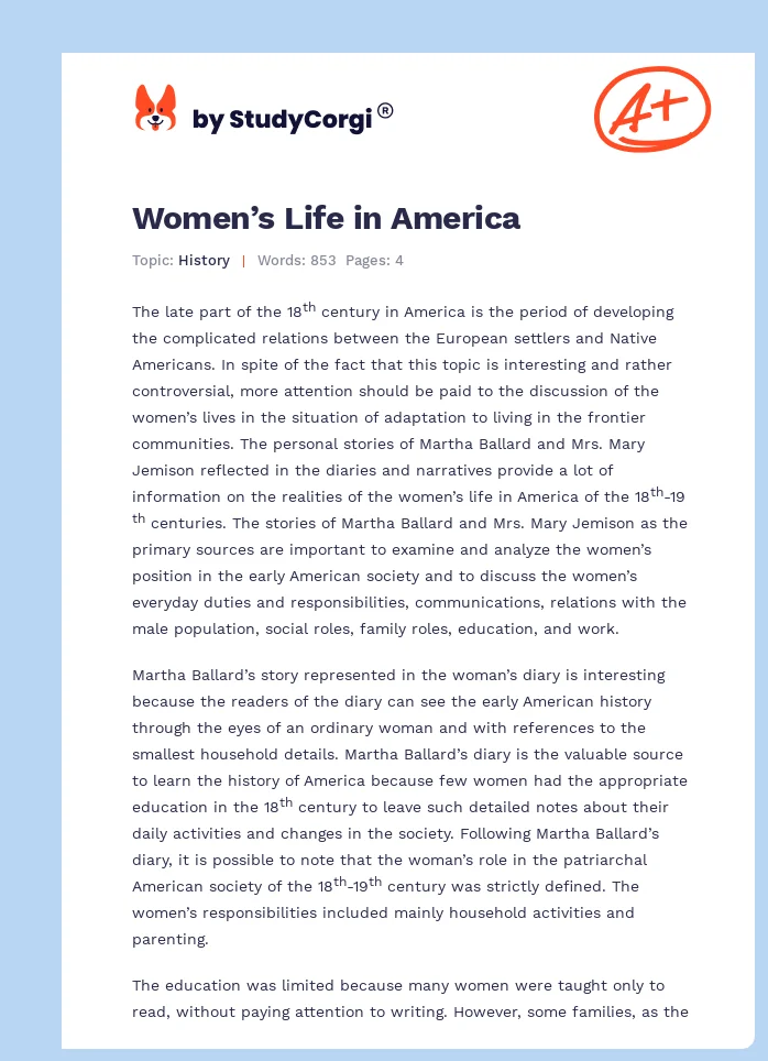 Women’s Life in America. Page 1