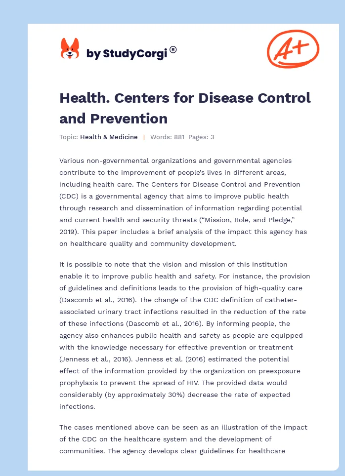 Health. Centers for Disease Control and Prevention. Page 1
