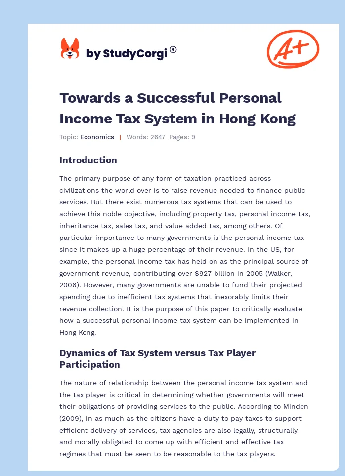 Towards a Successful Personal Income Tax System in Hong Kong. Page 1