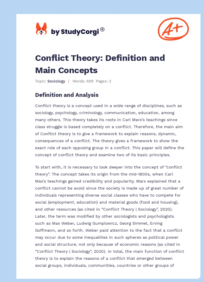 Conflict Theory: Definition and Main Concepts. Page 1
