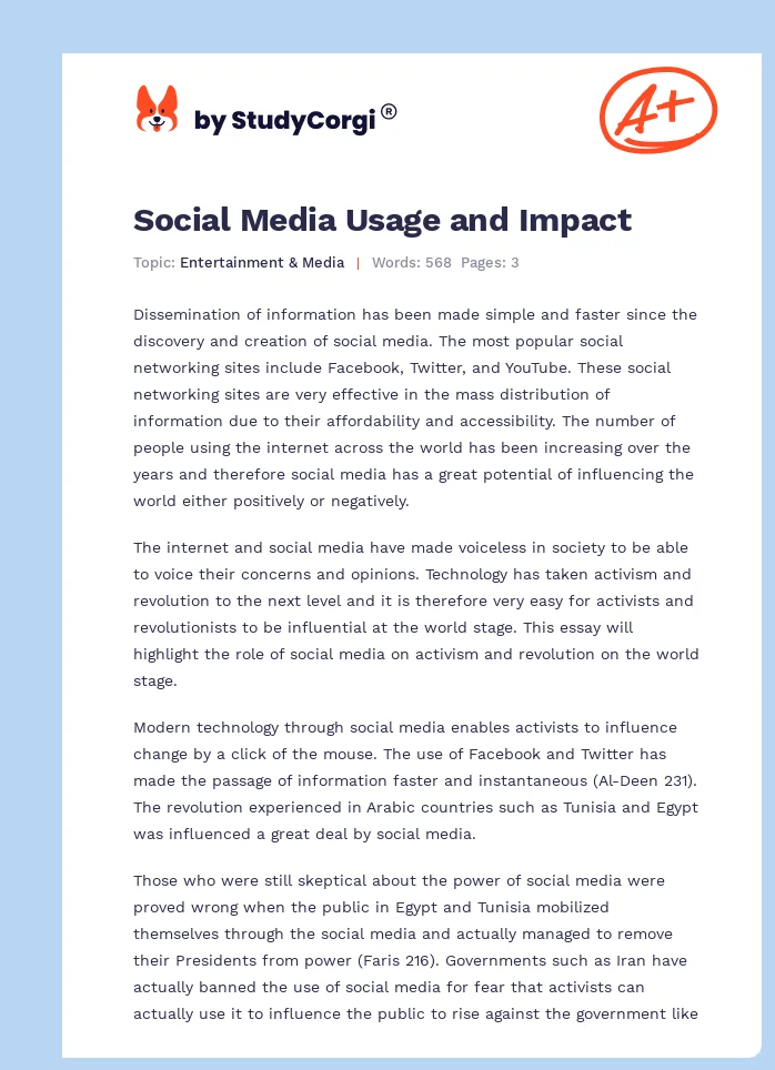 Social Media Usage and Impact. Page 1