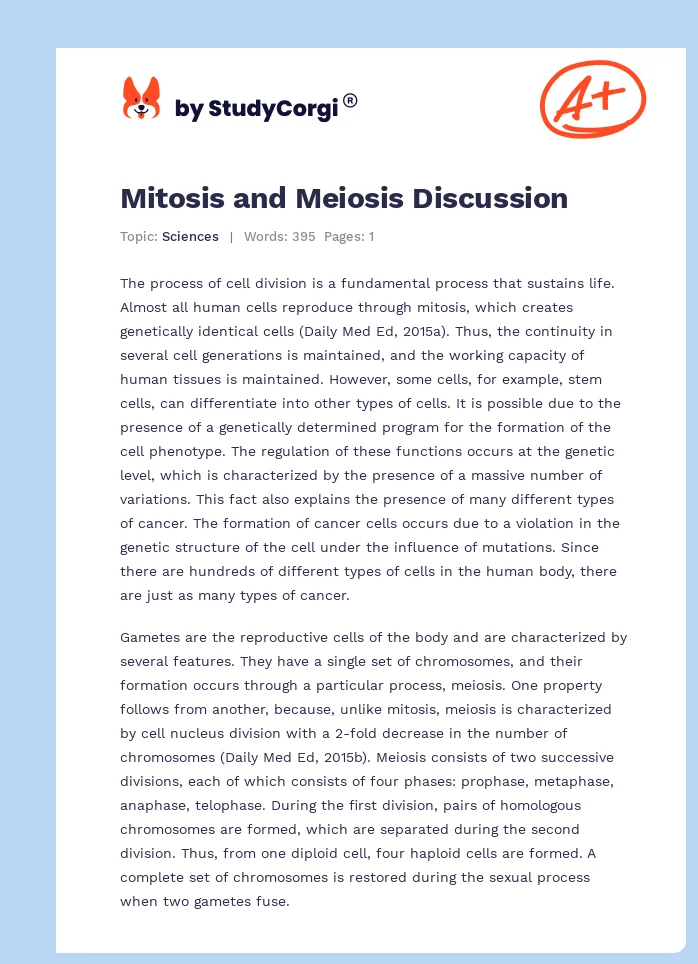 Mitosis and Meiosis Discussion. Page 1