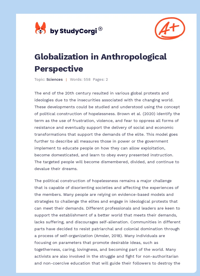 Globalization in Anthropological Perspective. Page 1