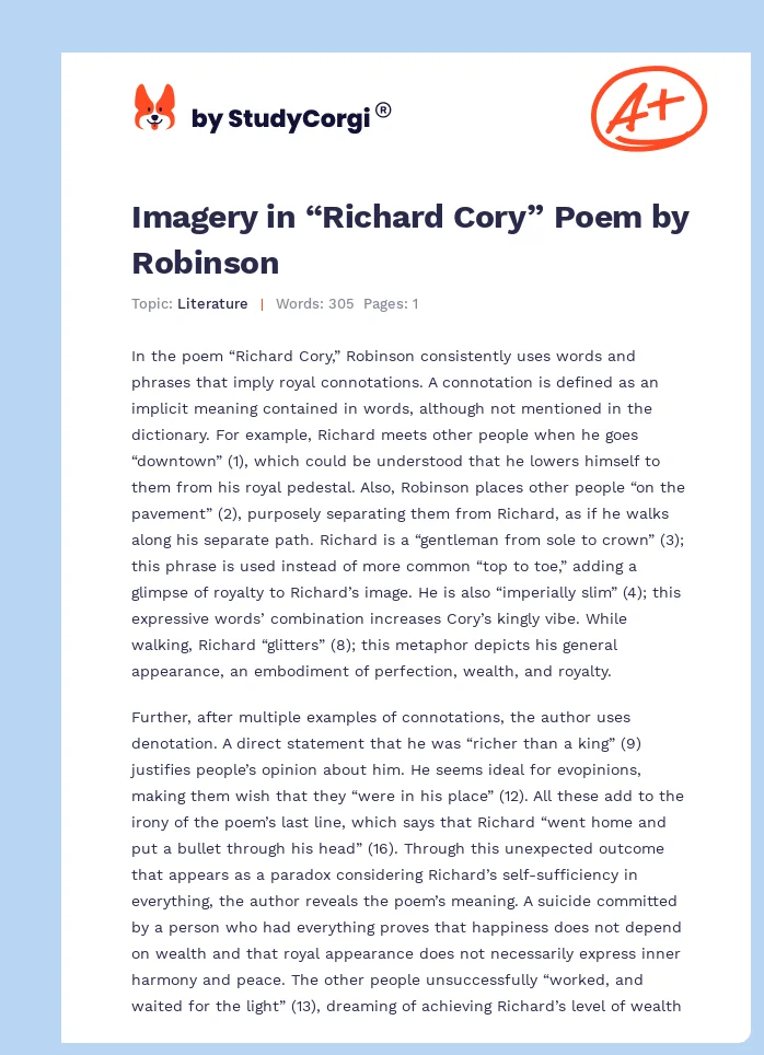 Imagery in “Richard Cory” Poem by Robinson. Page 1