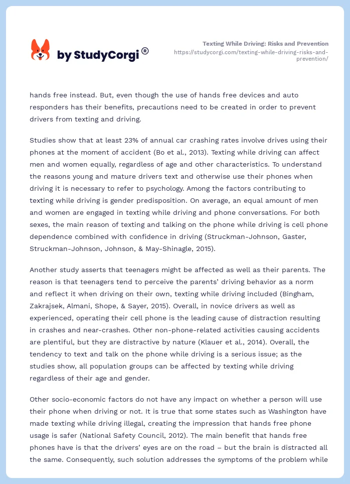 Texting While Driving: Risks and Prevention. Page 2