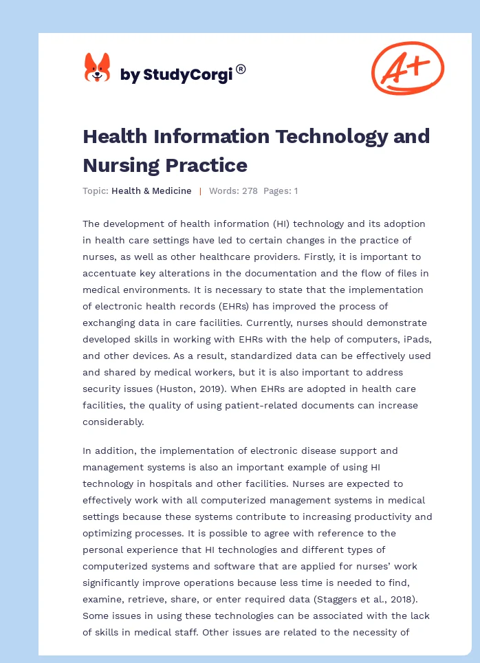 Health Information Technology and Nursing Practice. Page 1