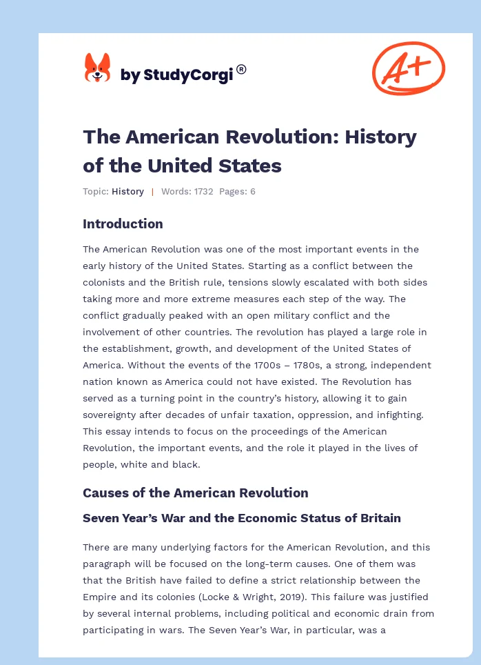 The American Revolution: History of the United States. Page 1