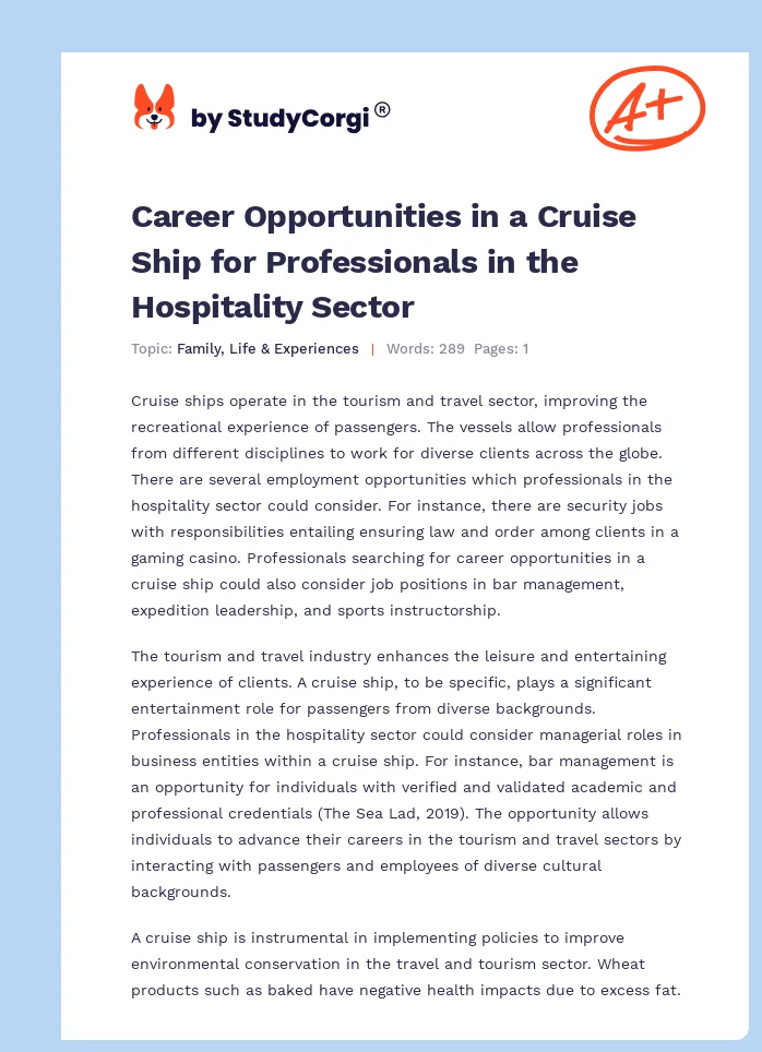 Career Opportunities in a Cruise Ship for Professionals in the Hospitality Sector. Page 1