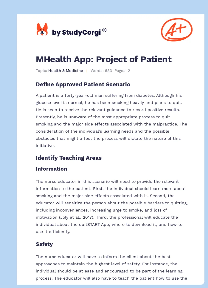 MHealth App: Project of Patient. Page 1
