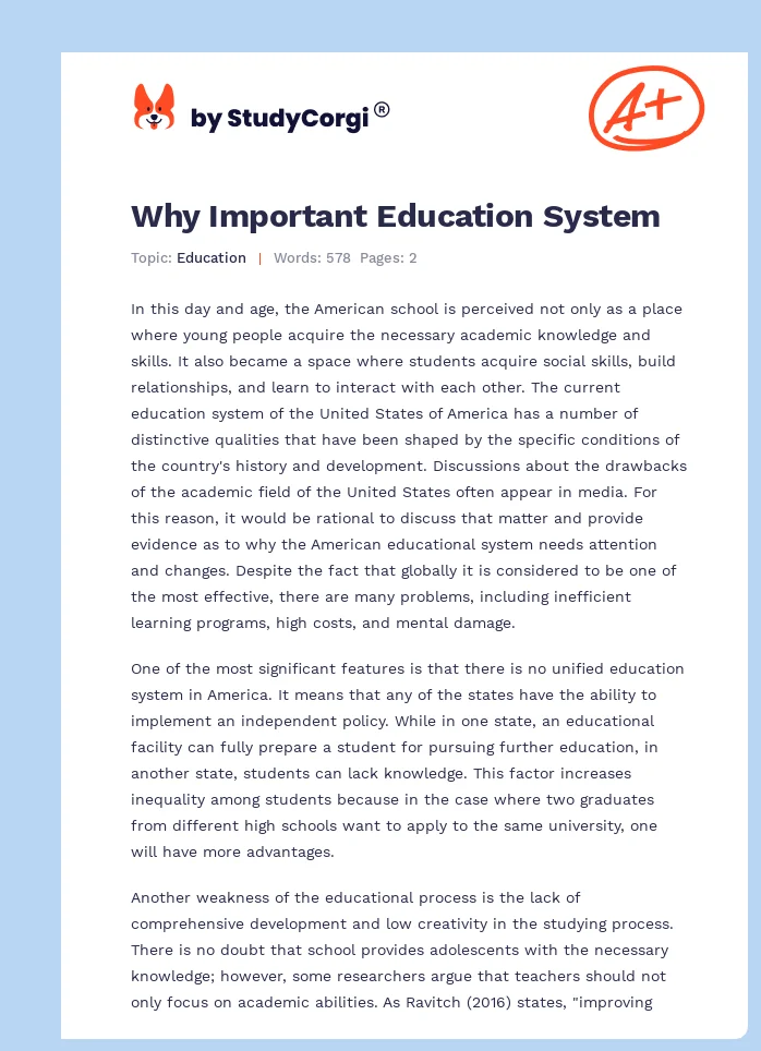Why Important Education System. Page 1
