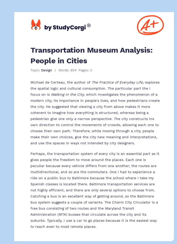 Transportation Museum Analysis: People in Cities. Page 1