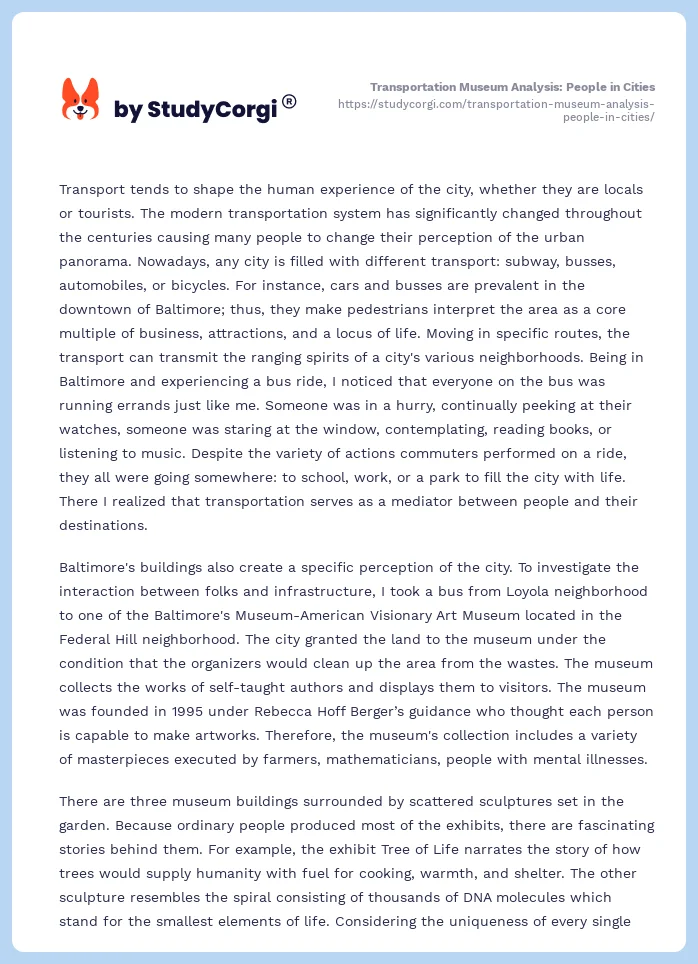 Transportation Museum Analysis: People in Cities. Page 2