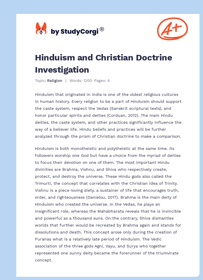 Hinduism and Christian Doctrine Investigation. Page 1