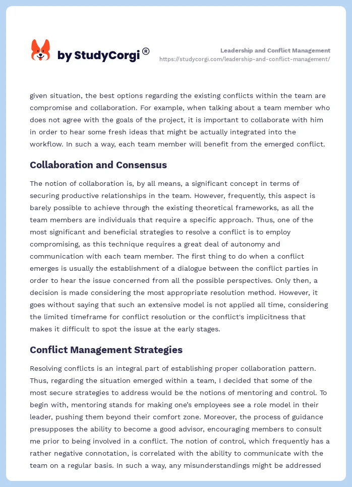Leadership and Conflict Management. Page 2