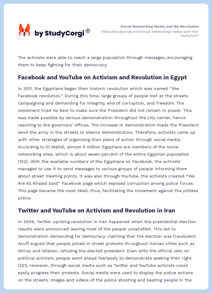 Social Networking Media and the Revolution. Page 2