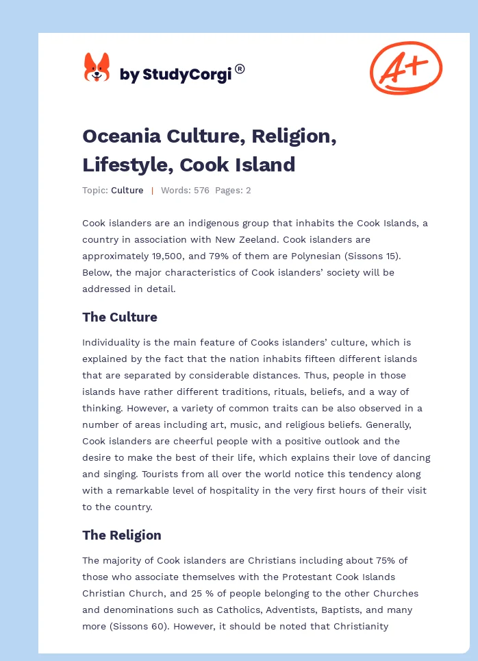 Oceania Culture, Religion, Lifestyle, Cook Island. Page 1
