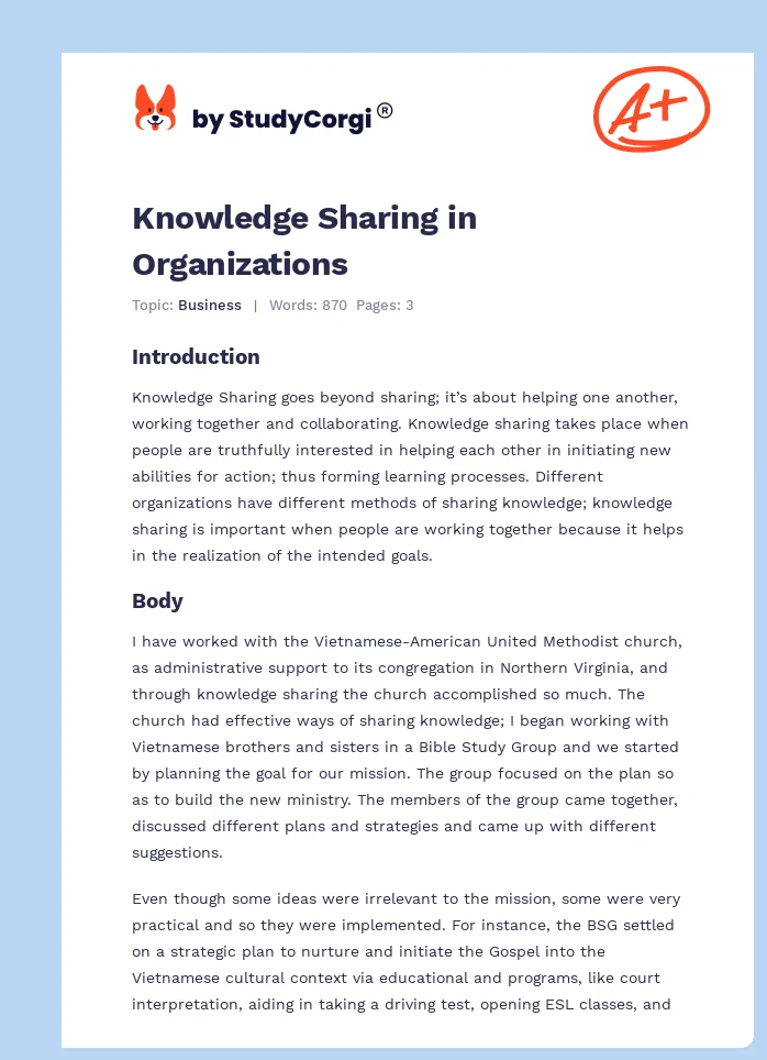 Knowledge Sharing in Organizations. Page 1