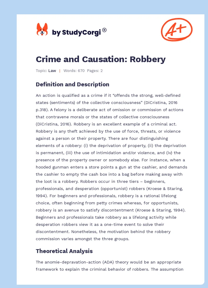 Crime and Causation: Robbery. Page 1
