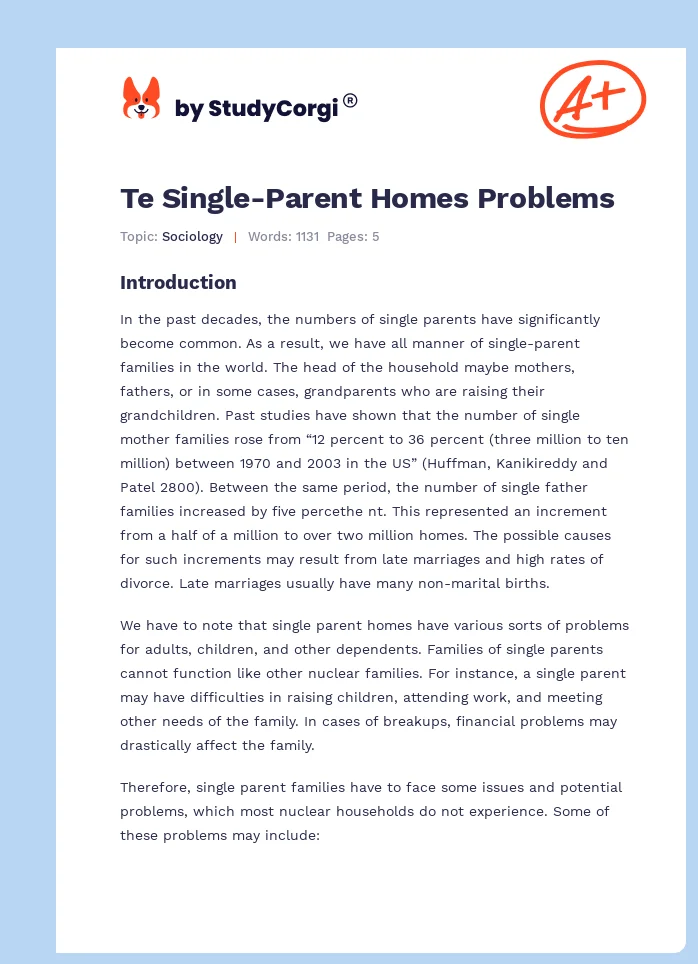 Te Single-Parent Homes Problems. Page 1