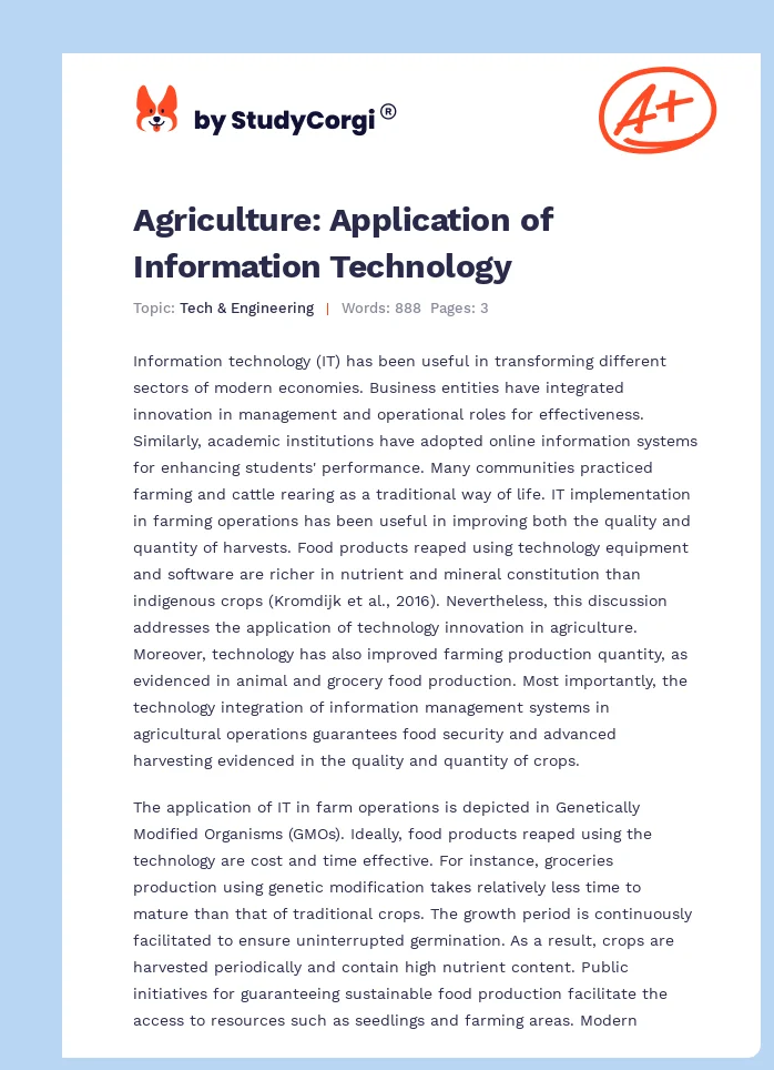 Agriculture: Application of Information Technology. Page 1
