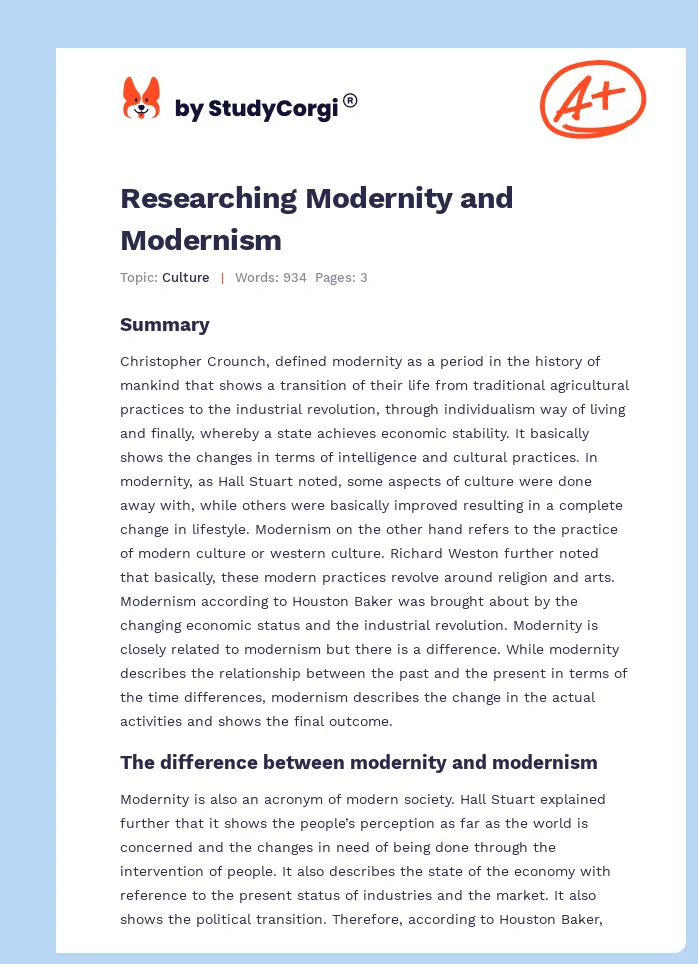 Researching Modernity and Modernism. Page 1