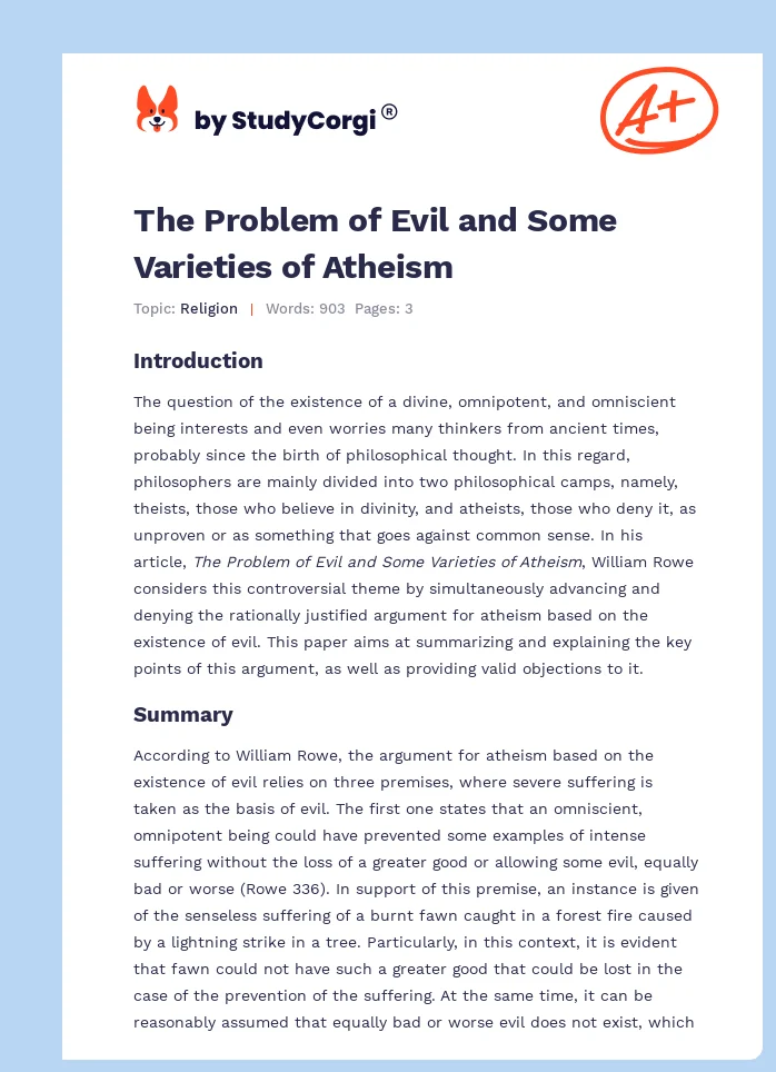 The Problem of Evil and Some Varieties of Atheism. Page 1