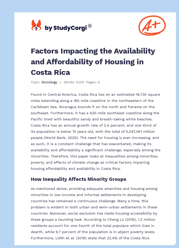 Factors Impacting the Availability and Affordability of Housing in Costa Rica. Page 1