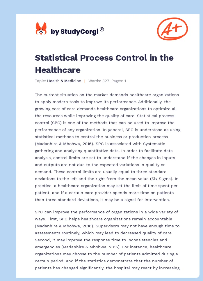 Statistical Process Control in the Healthcare. Page 1