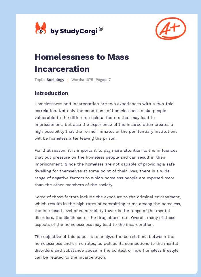 Homelessness to Mass Incarceration. Page 1