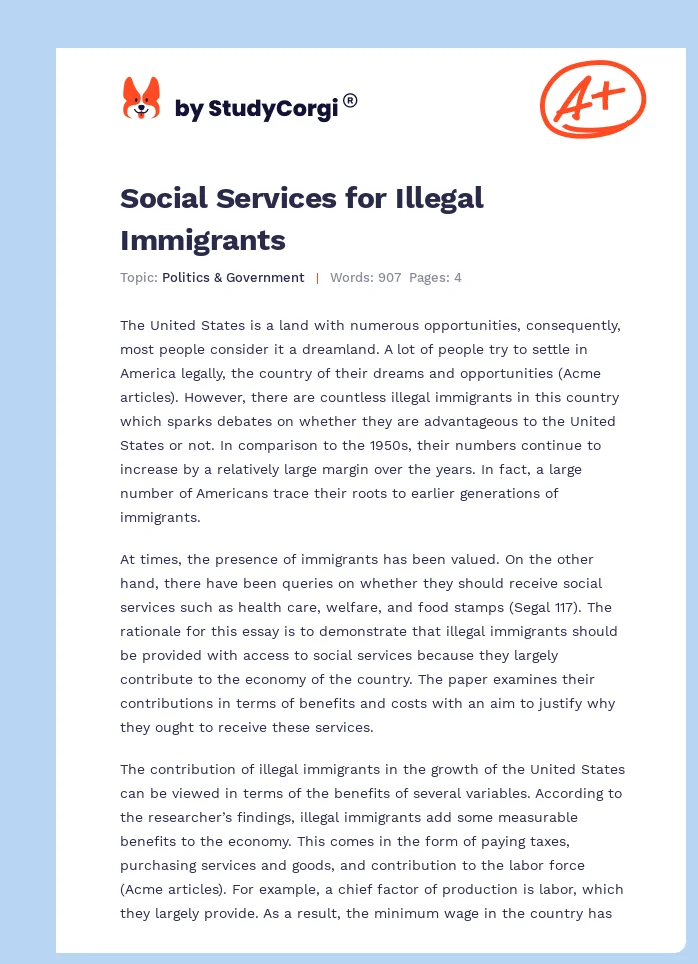 Social Services for Illegal Immigrants. Page 1