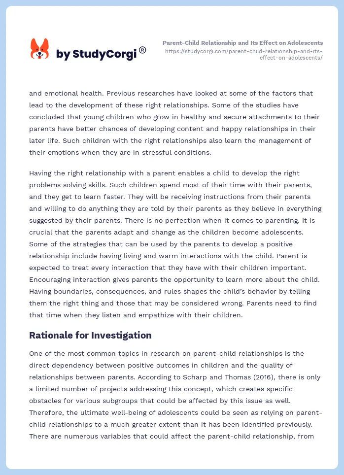 Parent-Child Relationship and Its Effect on Adolescents. Page 2
