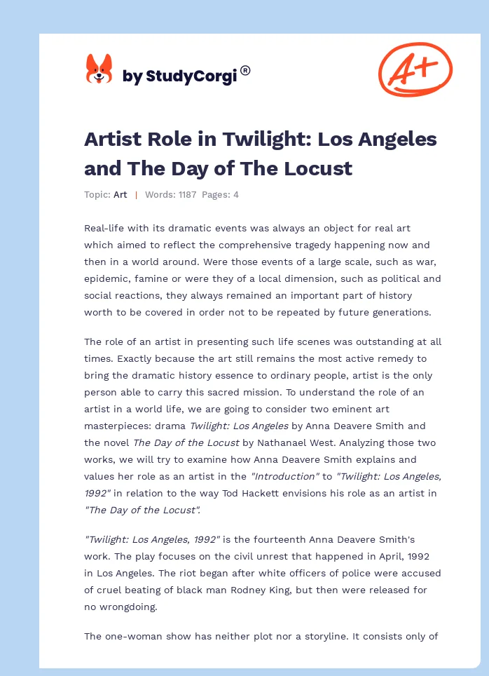 Artist Role in Twilight: Los Angeles and The Day of The Locust. Page 1
