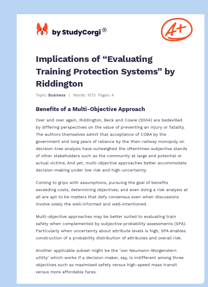 Implications of “Evaluating Training Protection Systems” by Riddington. Page 1