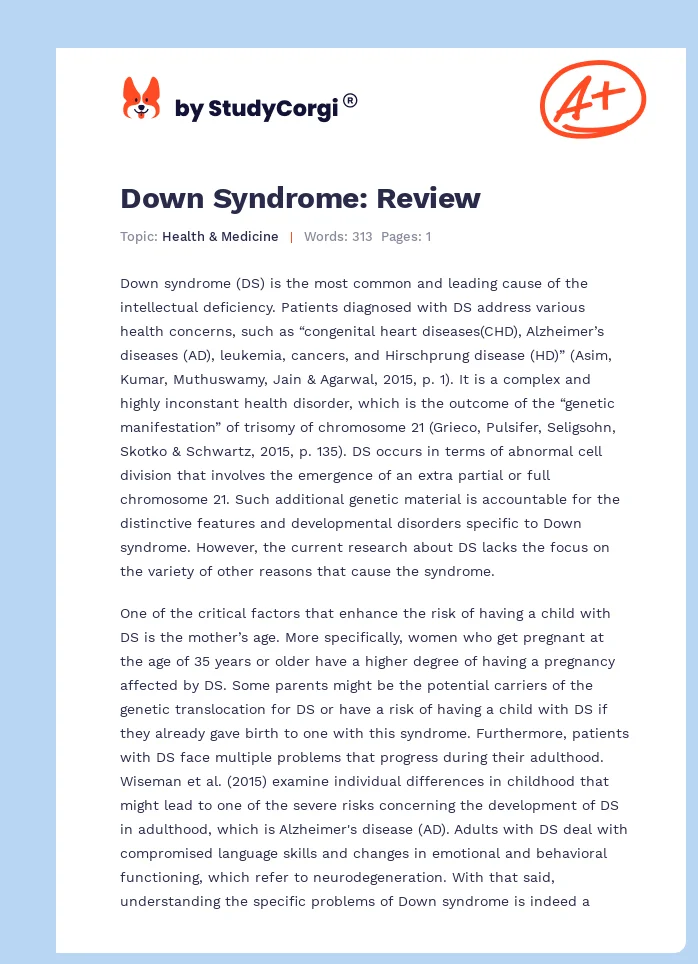 Down Syndrome: Review. Page 1