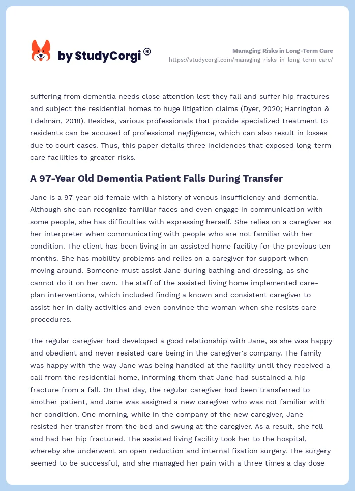 Managing Risks in Long-Term Care. Page 2