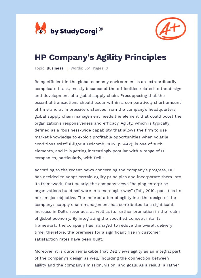 HP Company's Agility Principles. Page 1