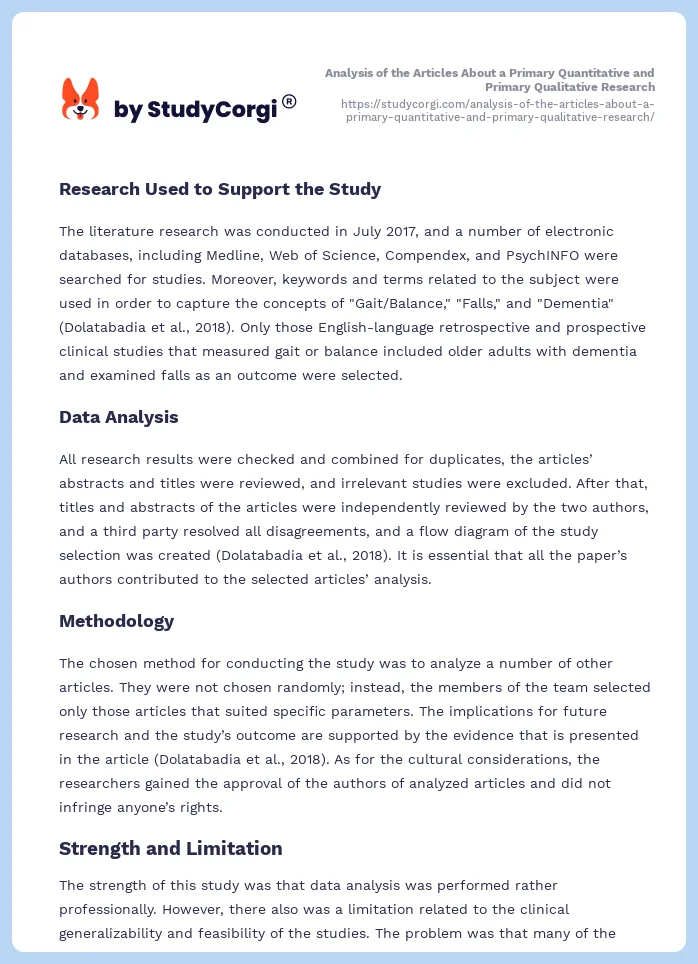 Analysis of the Articles About a Primary Quantitative and Primary Qualitative Research. Page 2