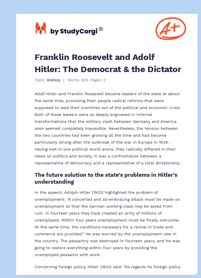 Franklin Roosevelt and Adolf Hitler: The Democrat & the Dictator. Page 1